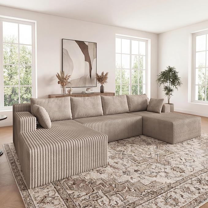 124 Inch Oversized Boneless Sectional Sofa Cloud Couch for Living Room - Symmetrical U Shaped Modular Couches Set with Double Chaise, No Assembly Floor Compression Sofa & Couch