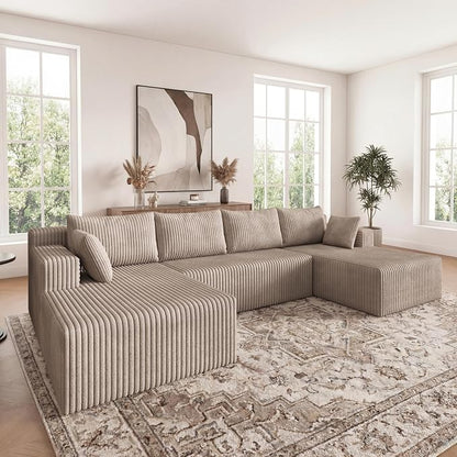 124 Inch Oversized Boneless Sectional Sofa Cloud Couch for Living Room - Symmetrical U Shaped Modular Couches Set with Double Chaise, No Assembly Floor Compression Sofa & Couch
