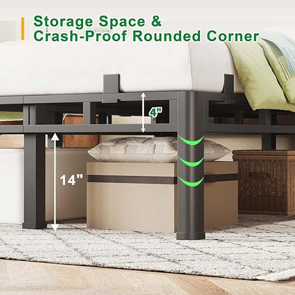 ROIL 18 Inch Full Size Bed Frame, Double Layer Metal Bed Frame with Round Corner Legs, 4000LBS Bed Frame & Box Spring 2 in 1 Platform with Headboard Holes Mattress Baffles, Noise-Free Easy Assembly