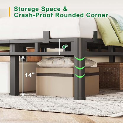 ROIL 18 Inch Cal King Bed Frame, Double Layer Metal Bed Frame with Round Corner Legs, 4000LBS Bed Frame & Box Spring 2 in 1 Platform with Headboard Holes Mattress Baffles, Noise-Free Easy Assembly