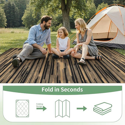 GENIMO Outdoor Rug for Patio Clearance, 6'x9' Waterproof Camping Mat, Reversible Plastic Straw Rugs for RV, Camper, Balcony, Backyard, Picnic, Deck (Black Brown)