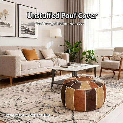 Thgonwid Unstuffed Moroccan Storage Pouf Foot Stool Ottoman Seat Handmade Faux Leather Bean Bag Floor Chair Foot Rest for Living Room, Bedroom or Balcony (Multi Color)