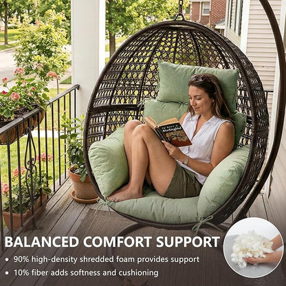 Egg Chair Cushion with 8 Securing Straps, Water-Repellent & Fade-Resistant Faux Linen, Removable Cover, Replacement Cushion for Most Single Outdoor Hanging Swing Egg Chairs – Sage Green
