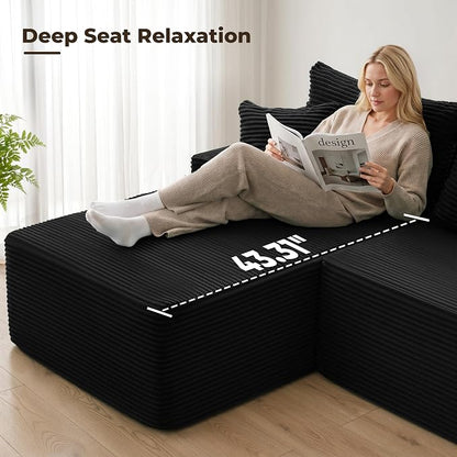 Mangodan 118'' Cloud Sectional Couch, U Shaped Boneless Couches for Living Room, Modular Sectional Sofa with Deep Seat Light Facing Chaise, Comfy Cloud Couch Sofa, Black