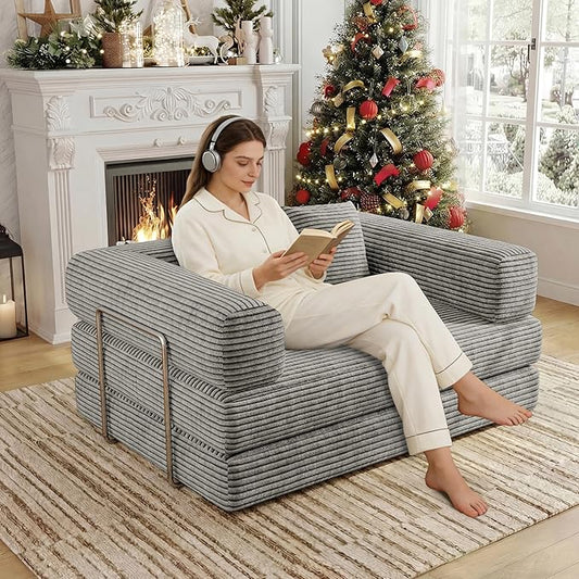 BSHOMGI 4 in 1 Convertible Sofas Boneless Couches with 2 Pillow, Modern Corduroy Futon Bed, Modular Queen Sofa with Pull-Out Bed, LoveSeat for Living Room, Small Space Apartment 53.15" Double Sofa
