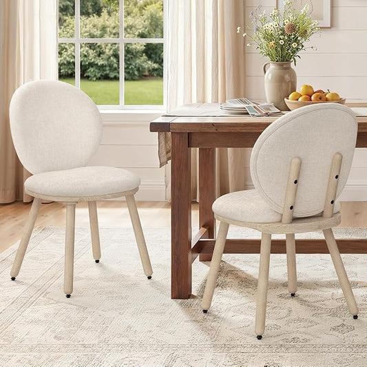 LUE BONA Dining Chairs Set of 2, Kitchen Chairs with Solid Wood Legs and Ergonomic Curved Seat,Upholstered Fabric Chairs with Dual-Spine Backrest, Easy Assembly for Kitchen Dining Room, Linen