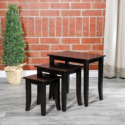 DTY Indoor Living 3-Piece Nesting Tables - Wooden Table Set of 3 for Living Room - Stackable Tables with Sleek Espresso Finish for Stylish and Space-Saving Home Furniture