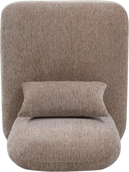 Merax Linen Accent Chair with Curved Wood Base and Lumbar Pillow, Espresso + Natural