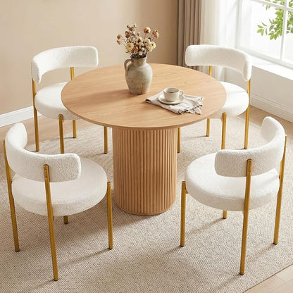 Boucle Dining Chairs Set of 4, White Dining Chairs with Upholstered Seat and Gold Legs, Mid-Century Modern Kitchen Chairs for Dining Room, Restaurant