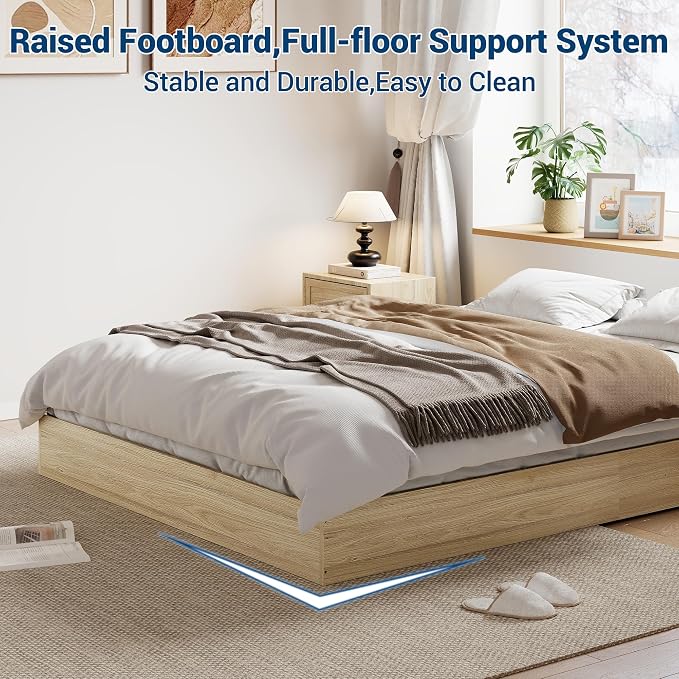 GarveeHome Queen Size Wood Platform Bed Frame,Wooden Bed Frame Without Headboard, Wood Slat Support,No Box Spring Needed, Easy Assembly