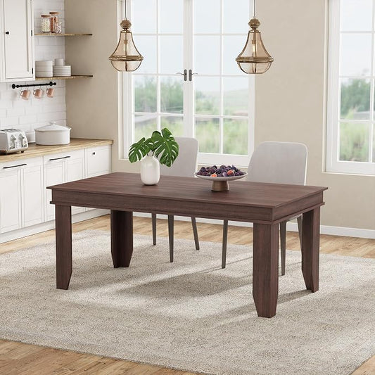 GarveeHome Farmhouse Dining Table for 4-6 People, 63 in Long Kitchen Tables with Wooden Sturdy Frame, 5 ft Large Rectangular Dinner Table for Dining Room, Kitchen, Black, Brown Non-extendable