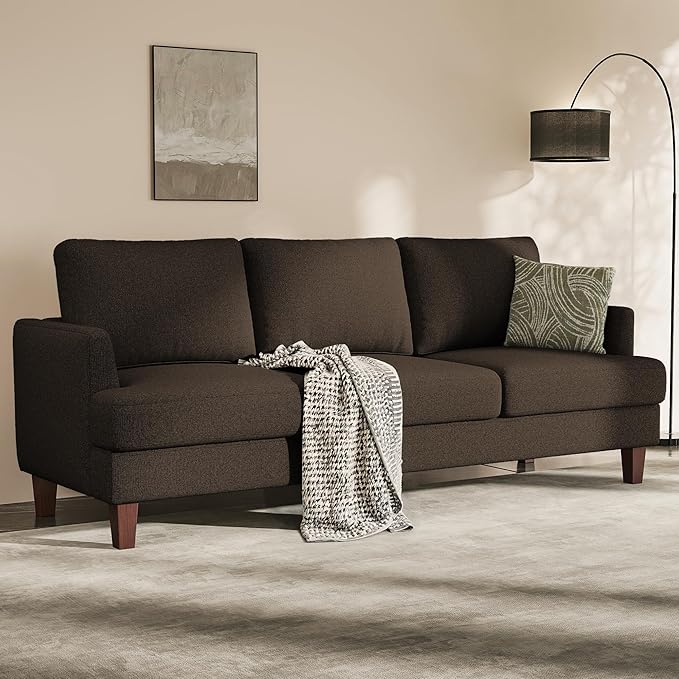 Busaurus 3 Seater Sofa Couch with Deep Seats, 89" Mid Century Modern Upholstered Sofa with Armrests, Comfy Couches for Living Room, Bedroom and Office, Linen Fabric Apartment Couch (Linen Brown)