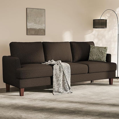 Busaurus 3 Seater Sofa Couch with Deep Seats, 89" Mid Century Modern Upholstered Sofa with Armrests, Comfy Couches for Living Room, Bedroom and Office, Linen Fabric Apartment Couch (Linen Brown)