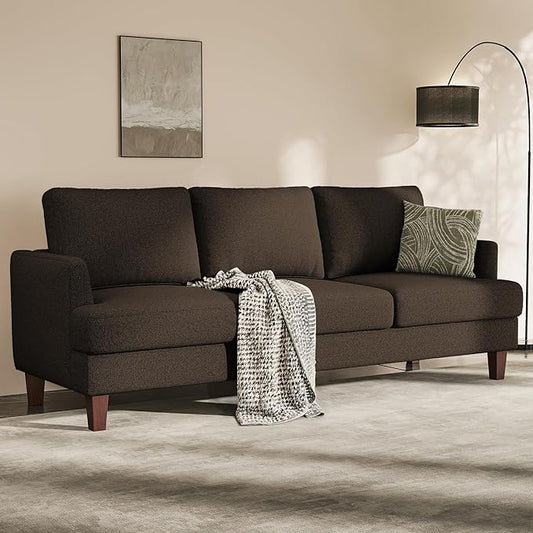 Busaurus 3 Seater Sofa Couch with Deep Seats, 89" Mid Century Modern Upholstered Sofa with Armrests, Comfy Couches for Living Room, Bedroom and Office, Linen Fabric Apartment Couch (Linen Brown)