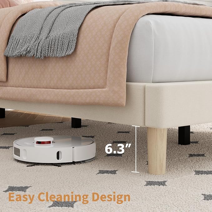 IDEALHOUSE Twin Bed Frame with Adjustable Headboard, Velvet Upholstered Platform Twin Size Bed Frame, Vertical Channel Tufted, Strong Wooden Slats, No Box Spring Needed, Easy Assembly, Beige