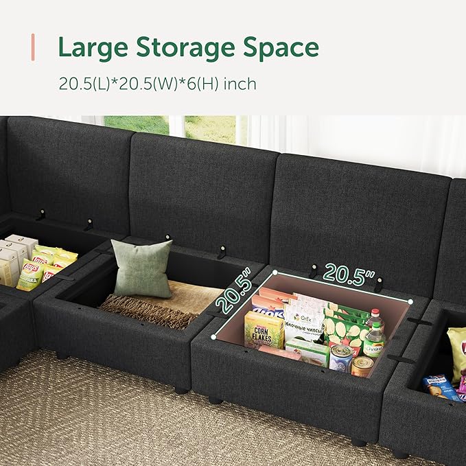 HONBAY Modular Sectional Sofa with Storage L Shaped Sectional Sofa, Convertible Couches for Living Room - Linen Grey