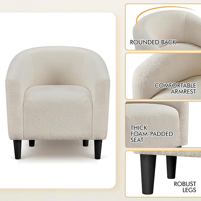 Topeakmart Accent Chair, Sherpa Barrel Chair with Soft Padded and Sturdy Legs for Living Room, Bedroom, Reception Room, Set of 2, Ivory