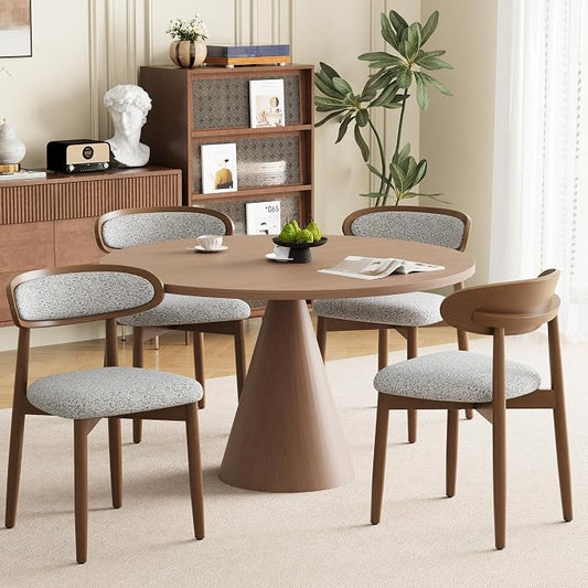 Wooden Dining Chairs Set of 4, Modern Fabric Upholstered Dining Room Chair, Kitchen Side Chairs, Farmhouse Dinner Chair with Curved Back for Kitchen, Lightgrey