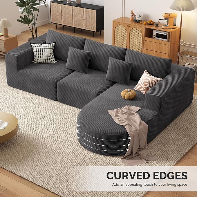 Boneless Couches for Living Room,Cloud Sectional Couch with L-Shape Chaise,Modern Modular Sofa with Deep Seat Upholstered Comfy Couches for Bedroom,No Assembly Required,1PCS