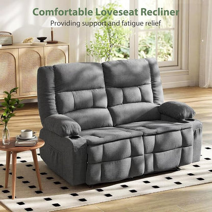 Loveseat Recliner Sofa, Wall Hugger Reclining Loveseat with Cup Holders & Storage Pockets, 150° Adjustable RV Couch, Traditional 2-Seat Reclining Couch for Living Room, RV, Home Theater, Grey