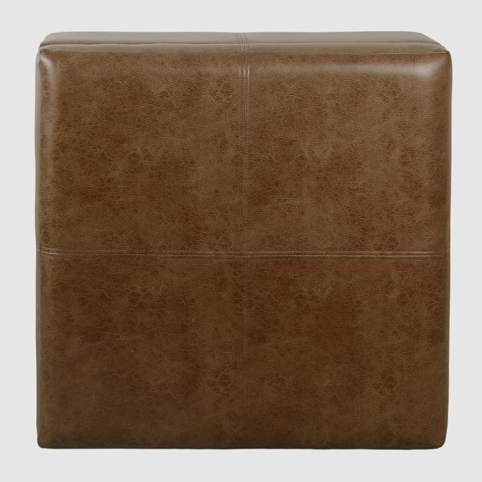 HomePop 28" Faux Leather Square Storage Ottoman - Brown