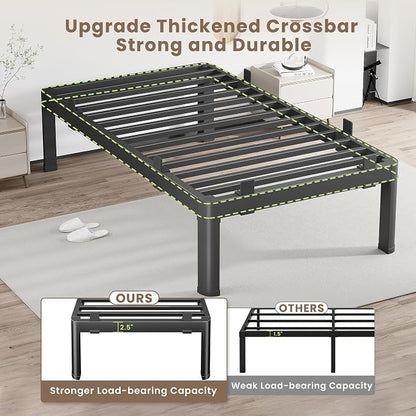 MAF 18 Inch Twin Metal Platform Bed Frame with Anti-Collision Round Legs, Black 3500 Lbs Heavy Duty Bed Frame Steel Slats Support, No Box Spring Needed, Easy Assembly