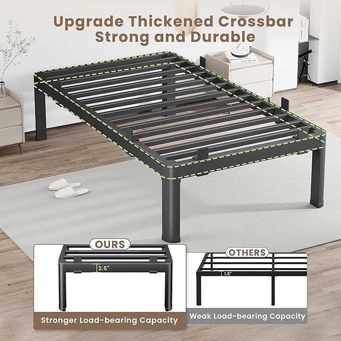 MAF 12 Inch Twin Metal Platform Bed Frame with Anti-Collision Round Legs, Black 3500 Lbs Heavy Duty Bed Frame Steel Slats Support, No Box Spring Needed, Easy Assembly