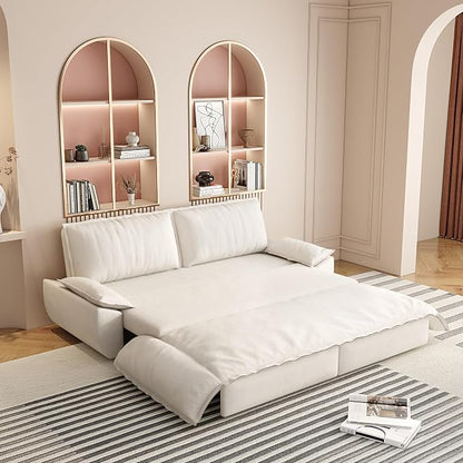73.2" Sleeper Sofa Bed Queen, 3-in-1 Convertible Couch, Modern Pull Out Couches, Comfy Velvet Futon Sofa, Cloud Loveseat Lounge, Pillow Arm, for Small Spaces, Apartment, Living Room, Beige