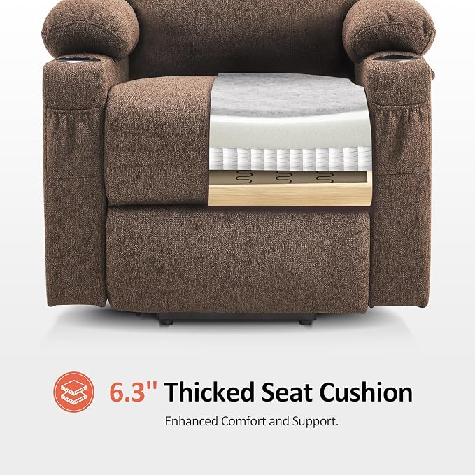 MCombo Small Power Lift Recliner Chair Sofa with Massage and Heat for Petite Elderly, 3 Positions and USB Ports, Extended Footrest, Fabric 7141 (Coffee)