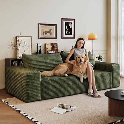 JINGLING 71" Small Couches for Small Spaces, Memory Foam Loveseat Corduroy Couch in a Box, Compressed Boneless Sofa for Living Room Bedroom, Apartment Furniture, No Assembly Required, Green