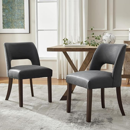 VKNOW Modern Dining Chairs Set of 6 with Rubberwood Legs, Black | Faux Leather, Curved Back, For family, Kitchen Dining Room Restaurant Reception Room, No wobble, 80% pre-installed