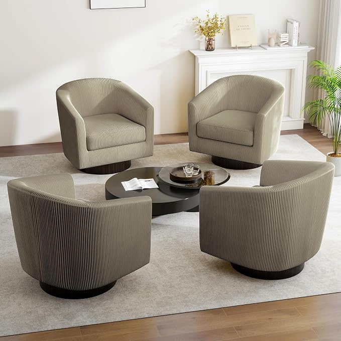 Swivel Barrel Accent Chair, Modern Round Corduroy Fabric Arm Chair for Living Room, Bedroom, Comfy Club Reading Chairs for Adults (Corduroy Camel, Set of 2)