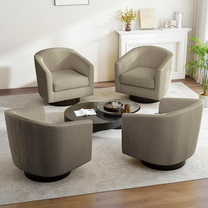 Swivel Barrel Accent Chair, Modern Round Corduroy Fabric Arm Chair for Living Room, Bedroom, Comfy Club Reading Chairs for Adults (Corduroy Camel, Set of 2)