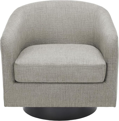 360° Swivel Barrel Accent Chair Upholstered Armchair, Modern Round Club Arm Chair Living Room Single Sofa Seating Bedroom Side Reading Seat in Fabric, Flax Khaki