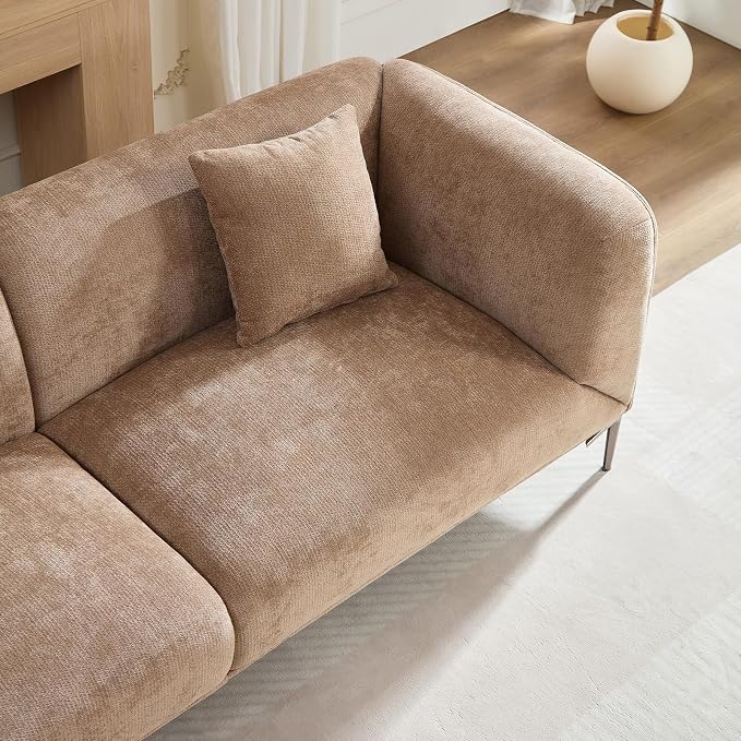 82.68"Modern Luxury Fabric Sofa Couch with Metal Legs, Upholstered 3-Seater Sofa for Living Room, Easy Assembly Contemporary Linen Couch, Stylish Comfort Seating for Apartment & Home(Camel)