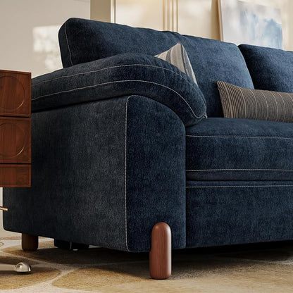 SITJOY Large Cloud Couch, 146" Wide 3 Seater Bed with Console, Navy Blue | Detachable and Washable Chenille Cover Sectional Sofas for Living Room, Deep Seat Wide Couch with Chaise, Storage Ottoman
