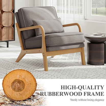 MALOL Accent Chair Set of 2 with Solid Wood Frame, Mid-Century Relaxing Armchair Lumbar Pillow& Soft Cushion, Reading Leisure Chair for Living Room, Bedroom, Waiting Room-Grey