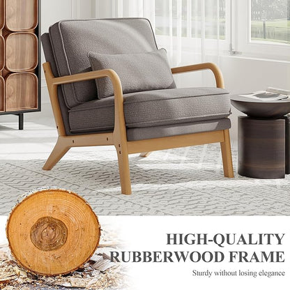 MALOL Mid-Century Accent Chair Set of 2 with Solid Wood Frame, Reading Relaxing Armchair Lumbar Pillow& Soft Cushion, Leisure Chair for Living Room, Bedroom, Waiting Room-Grey