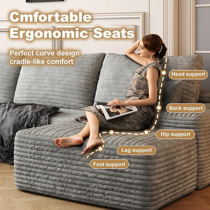AUGOP 108" Sectional Couches for Living Room Modern Modular Sofa with L-Shape Couchs Upholstered Boneless Couch Deep Seat Sectional Couch with Chaise (Grey, Left Facing Chaise+2Seaters+1Ottoman)