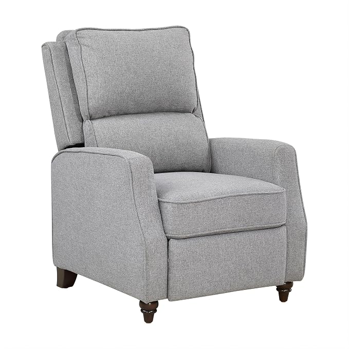 Lexicon Push Back Recliner Chair, Manual Accent Recliner with Track Arms & Bun Feet, Deep Cushioned Comfort, Modern Fabric Reclining Armchair for Living Room, Bedroom & Office, 29.5" W - Gray