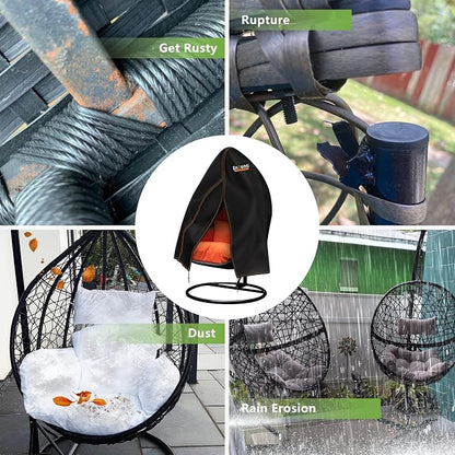 Enzeno Patio Egg Chair Covers Waterproof,75x45inch Egg Chair Cover with Zipper,420D Windproof Single Egg Swing Chair Covers,Outdoor Hanging Chair Cover Weatherproof,Black