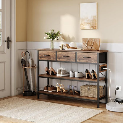 Lulive Entryway Table with Outlets, 3 Fabric Drawers, 43 in Console Table | 43.3"W x 11.8"D entry table with 2 outlets, 2 USB ports, swappable plug side, adjustable feet and anti-tip kit.