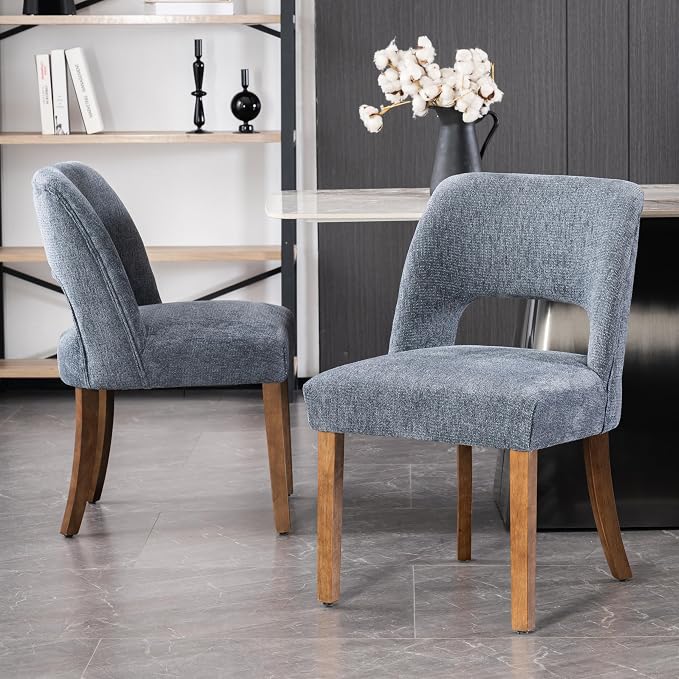 VKNOW Wooden Dining Chairs Set of 6, Modern Fabric Upholstered Dining Room Chair Kitchen Chairs, Farmhouse Dinner Chair for Kitchen Dining Room, Navy