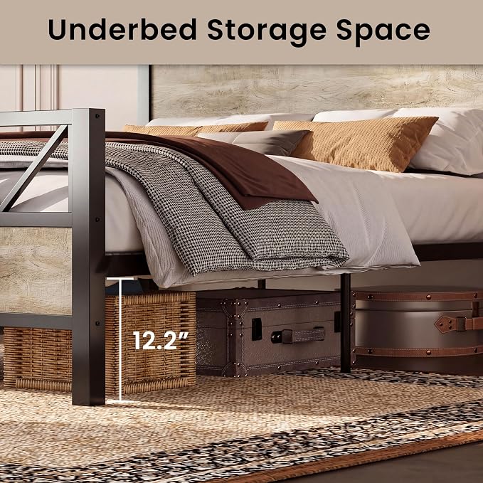 LIKIMIO Queen Bed Frame, Tall Modern Headboard 51.2 ", Platform Bed Frame with Strong Metal Support, Solid and Stable, Noise Free, No Box Spring Needed, Easy Assembly, White Maple