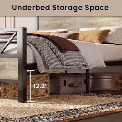 LIKIMIO Queen Bed Frame, Tall Modern Headboard 51.2 ", Platform Bed Frame with Strong Metal Support, Solid and Stable, Noise Free, No Box Spring Needed, Easy Assembly, White Maple