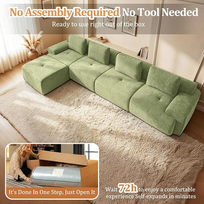 159" L Shaped Oversized Boneless Couch, Comfort Cloud Sectional Couches for Living Room, Modular Sofa High Back & Extra Deep Seat, No Assembly, Chenille(Olive Green, 159 inch-L Shaped（4+1）)