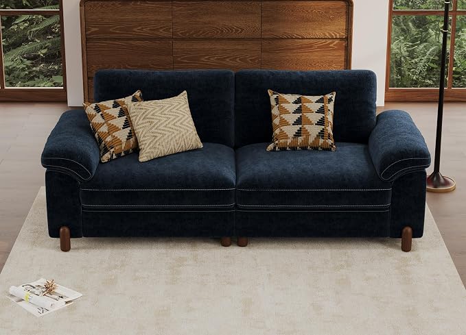 SITJOY Large Cloud Couch, 86" Wide 2 Seater Loveseat, Chenille in Navy Blue | Detachable and Washable Chenille Cover Sectional Sofas for Living Room, Deep Seat Wide Couch