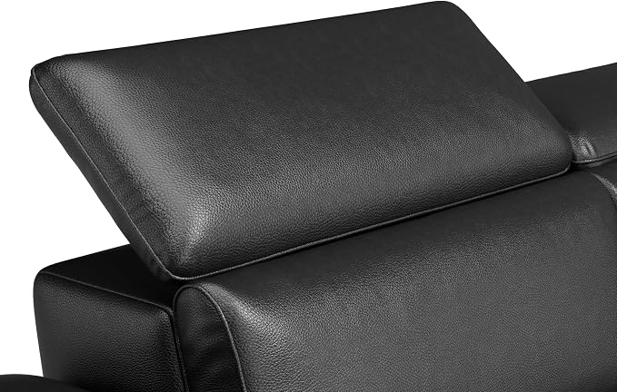 Valencia Pista Leather Reclining Sectional Sofa with Right Hand Chaise - Italian Nappa 11000 Top Grain Leather Couch - Power Reclining Seat with Leggett Adjustable Headrests - Black