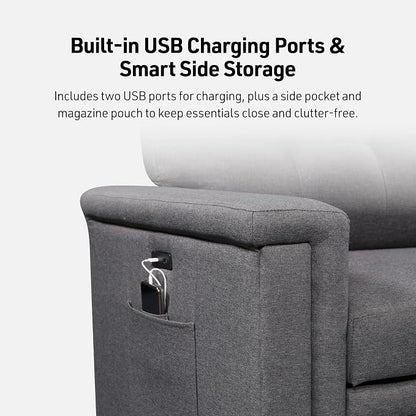 Lilola Home Ashlyn 84-inch Wide Dark Gray Linen Fabric Reversible Sleeper Sectional Sofa with USB Charging Ports – Convertible Pull-Out Bed, Storage Chaise, Side Pockets, and Medium Firm Cushioning
