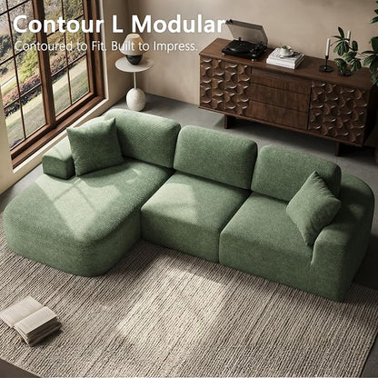 Dowinx 107" Boneless Cloud Couch, Modular Sectional Sofa with Deep Seat & Chaise, No Assembly Sofa-in-Box, Convertible L-Shape for Living Room Apartment – Green